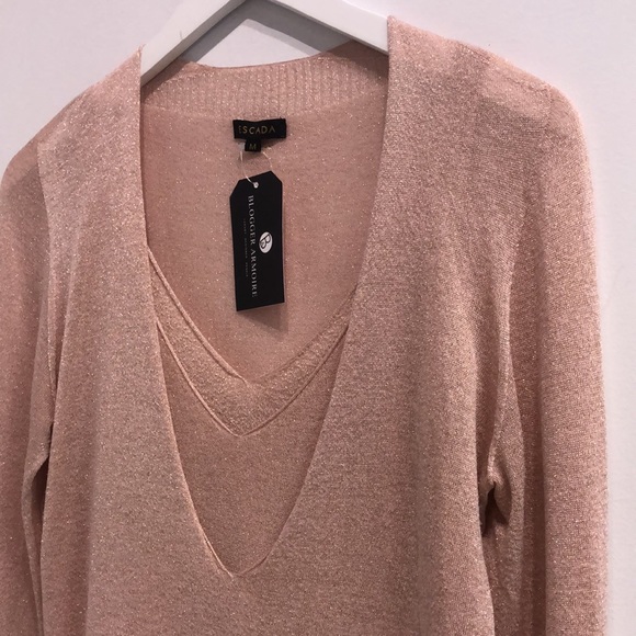 Escada Sumaira Desert Rose Shimmering Double-Layered Lurex-Knit Tunic - Picture 3 of 9